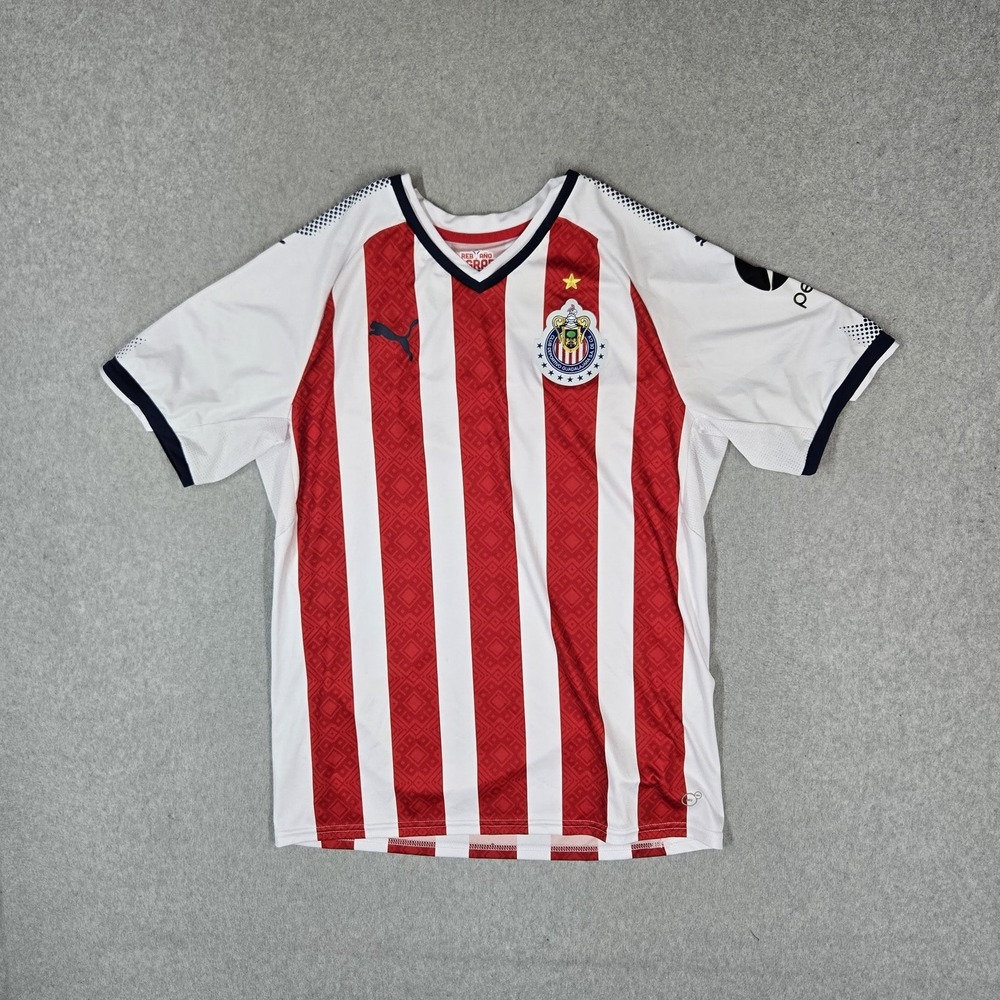 Club Deportivo Guadalajara Men Jersey L/G Red Puma Soccer Striped Team 2017 Home